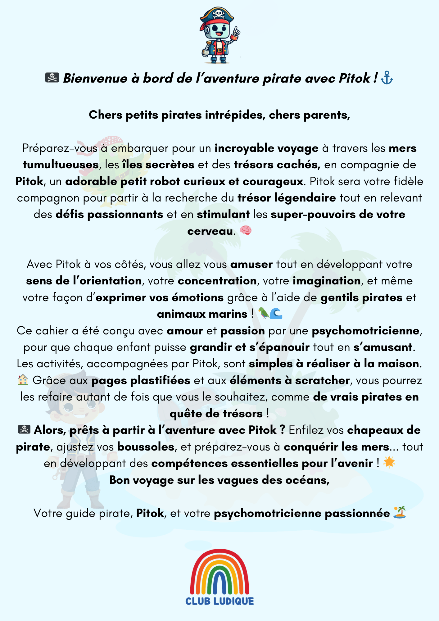 Cahier de Développement Éducatif - Mission Pirates avec Pitok (6 - 8 ans) 🦜 - Club Ludique