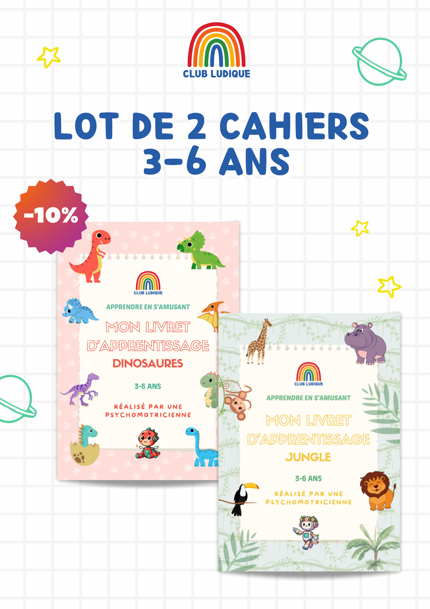 Lot de 2 cahiers: Jungle et Dinosaures pour enfants 3-6 ans